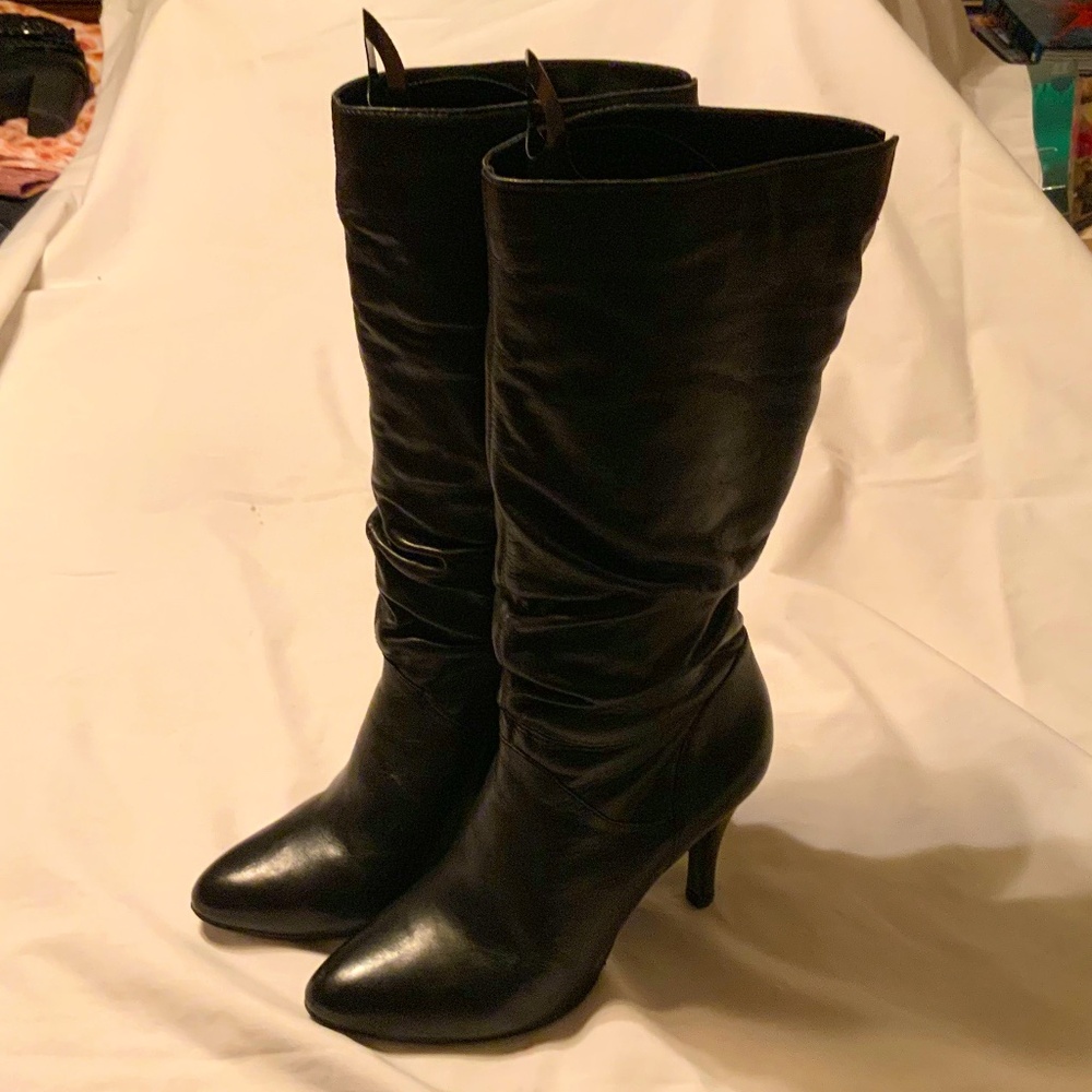 Diba Slouchy Sexy Black Heeled Leather Boots (8.5)